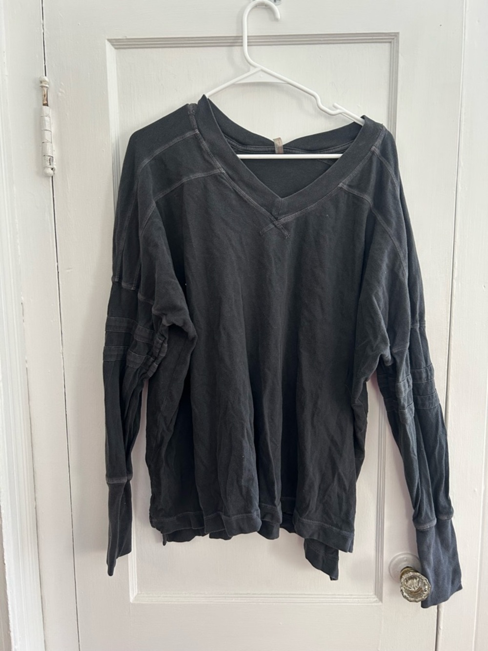 Free People Movement Oversized V Neck Long Sleeve Top Gray